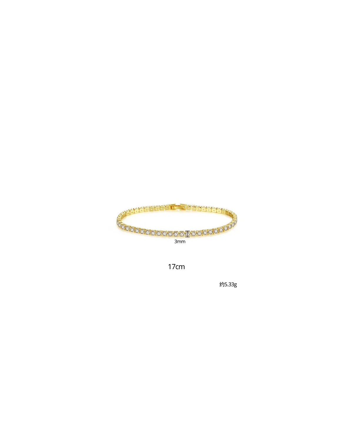 Bransoletka na rękę stal chirurgiczna pozłacana 14k złotem, tenisowa cyrkonie 3mm białe BST1803