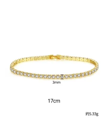 Bransoletka na rękę stal chirurgiczna pozłacana 14k złotem, tenisowa cyrkonie 3mm białe BST1803