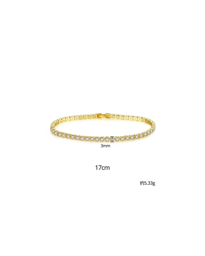 Bransoletka na rękę stal chirurgiczna pozłacana 14k złotem, tenisowa cyrkonie 3mm białe BST1803