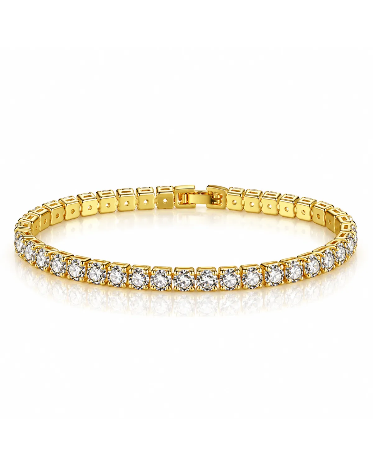 Bransoletka na rękę stal chirurgiczna pozłacana 14k złotem, tenisowa cyrkonie 4mm białe BST1804