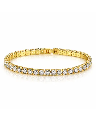 Bransoletka na rękę stal chirurgiczna pozłacana 14k złotem, tenisowa cyrkonie 4mm białe BST1804