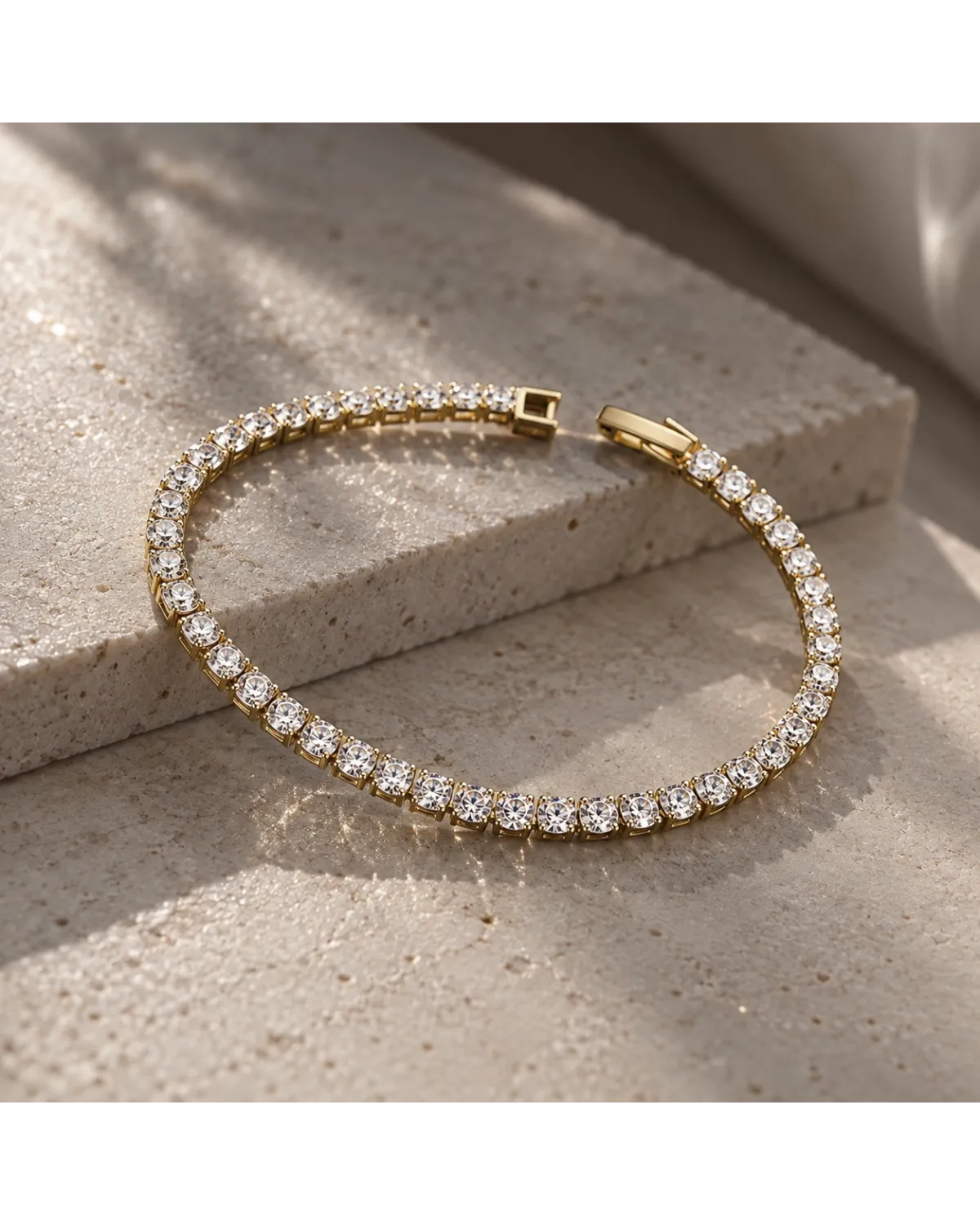 Bransoletka na rękę stal chirurgiczna pozłacana 14k złotem, tenisowa cyrkonie 4mm białe BST1804