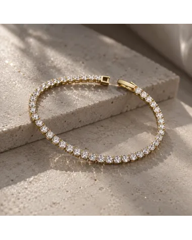 Bransoletka na rękę stal chirurgiczna pozłacana 14k złotem, tenisowa cyrkonie 4mm białe BST1804