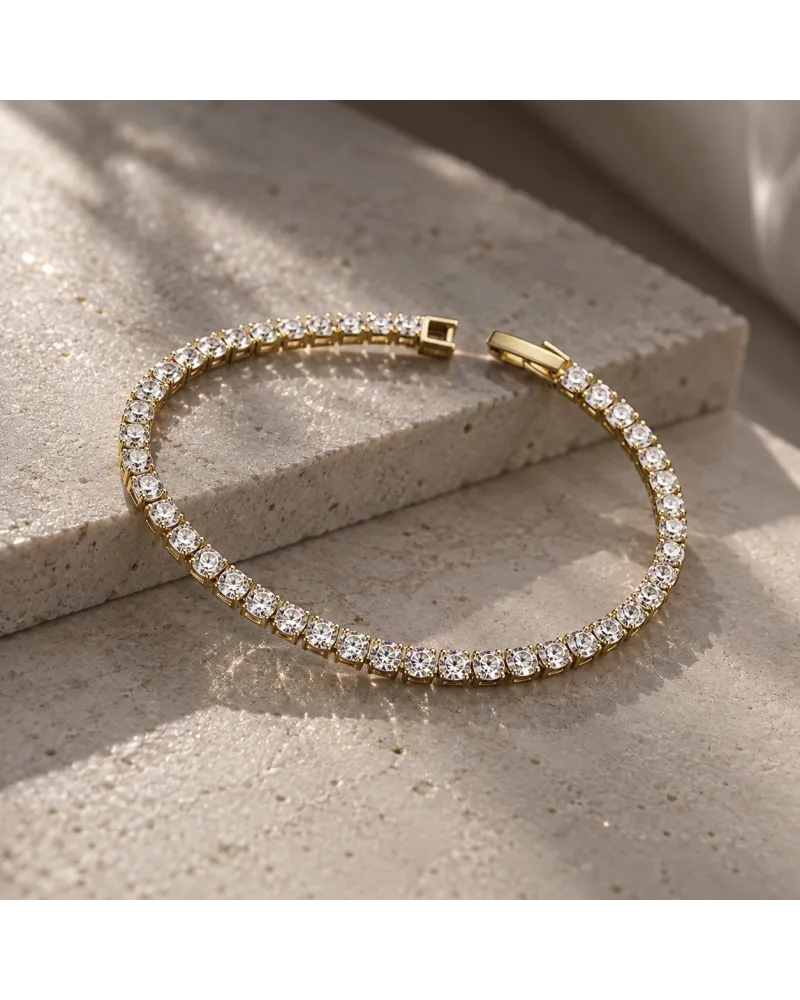 Bransoletka na rękę stal chirurgiczna pozłacana 14k złotem, tenisowa cyrkonie 4mm białe BST1804