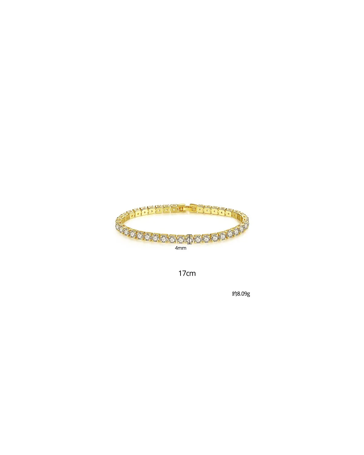 Bransoletka na rękę stal chirurgiczna pozłacana 14k złotem, tenisowa cyrkonie 4mm białe BST1804
