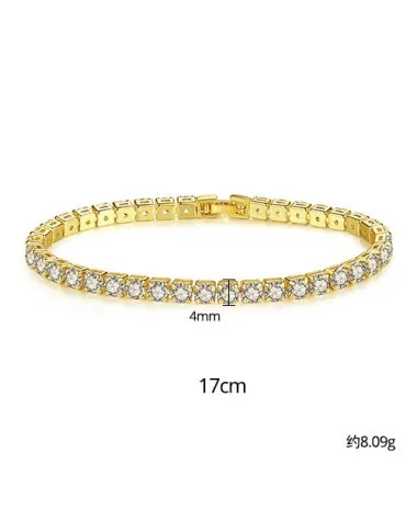 Bransoletka na rękę stal chirurgiczna pozłacana 14k złotem, tenisowa cyrkonie 4mm białe BST1804