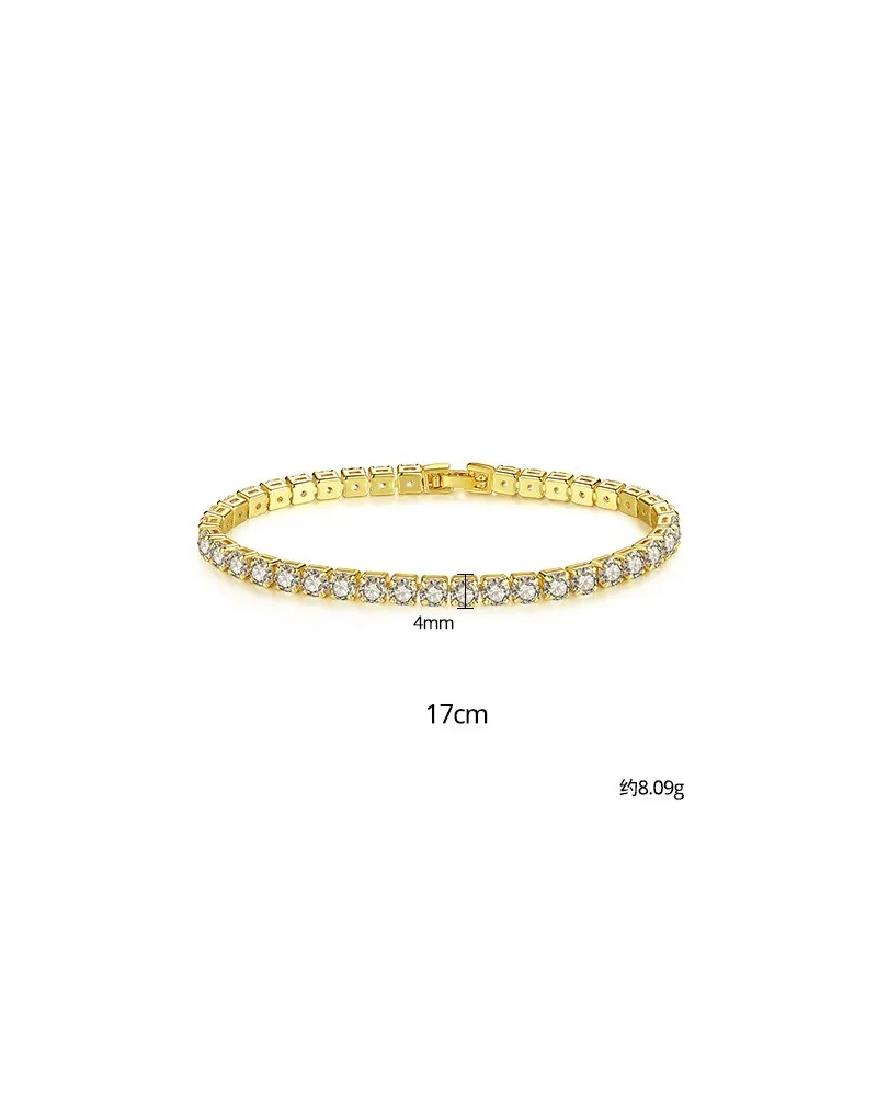 Bransoletka na rękę stal chirurgiczna pozłacana 14k złotem, tenisowa cyrkonie 4mm białe BST1804