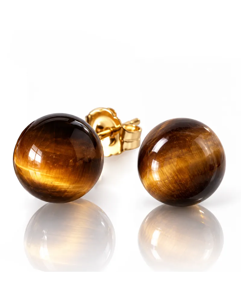 Kolczyki ze stali szlachetnej pozłacanej 14k złotem KULKI 8mm kamienie TIGER STONE KST3768 Kolczyki ze stali szlachetnej pozłacanej 14k złotem KULKI 8mm kamienie TIGER STONE KST3768