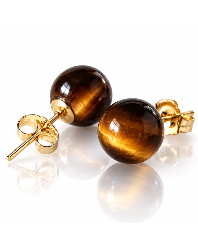 Kolczyki ze stali szlachetnej pozłacanej 14k złotem KULKI 8mm kamienie TIGER STONE KST3768 Kolczyki ze stali szlachetnej pozłacanej 14k złotem KULKI 8mm kamienie TIGER STONE KST3768