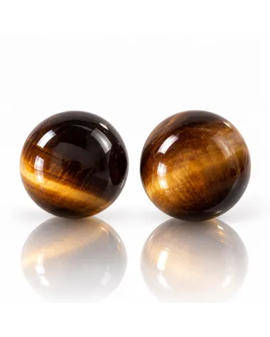 Kolczyki ze stali szlachetnej pozłacanej 14k złotem KULKI 8mm kamienie TIGER STONE KST3768