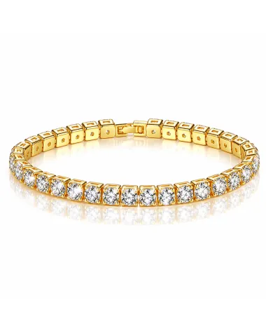 Bransoletka na rękę stal chirurgiczna pozłacana 14k złotem, tenisowa cyrkonie 5mm białe BST1805
