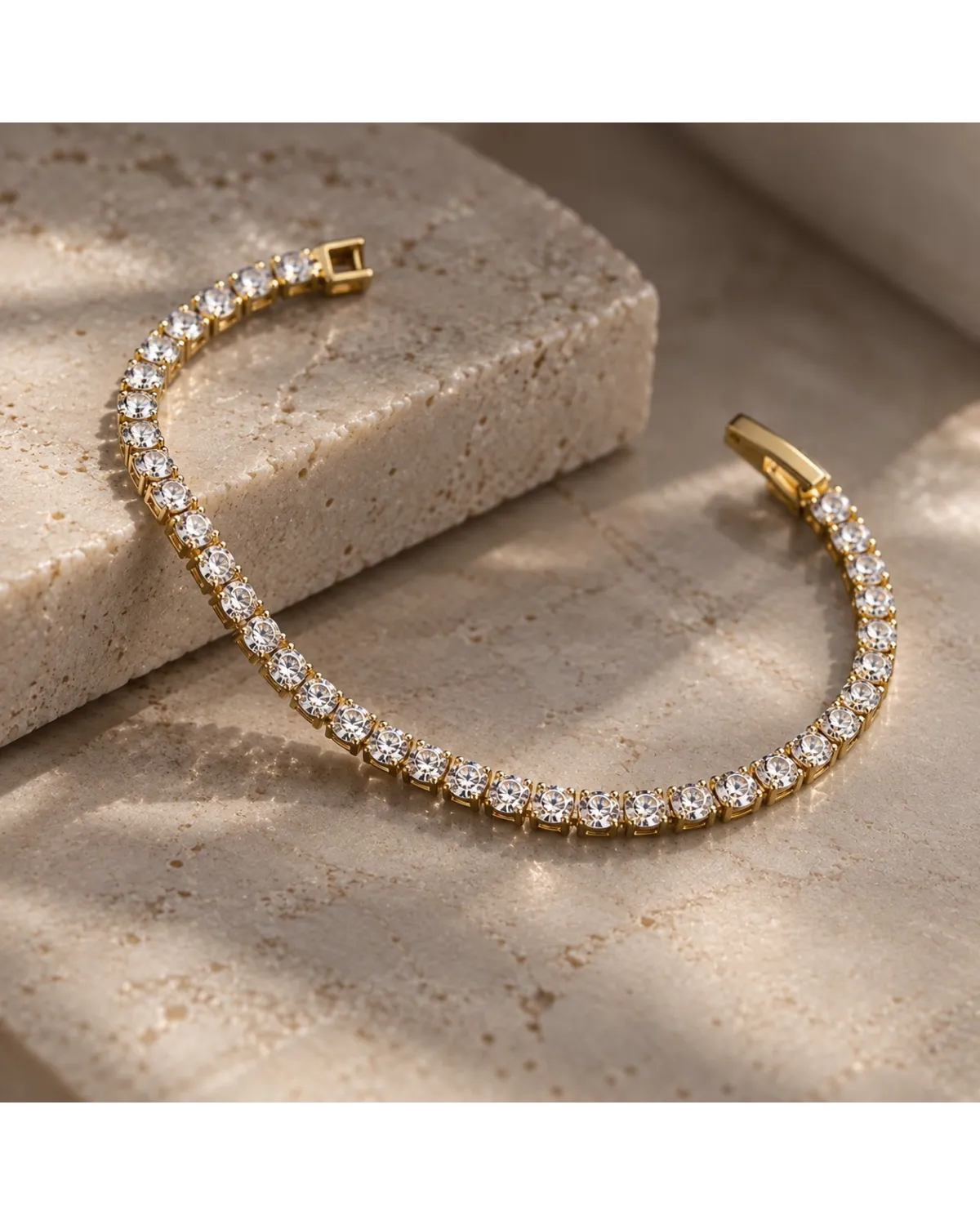 Bransoletka na rękę stal chirurgiczna pozłacana 14k złotem, tenisowa cyrkonie 5mm białe BST1805 Bransoletka na rękę stal chirurgiczna pozłacana 14k złotem, tenisowa cyrkonie 5mm białe BST1805