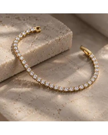 Bransoletka na rękę stal chirurgiczna pozłacana 14k złotem, tenisowa cyrkonie 5mm białe BST1805