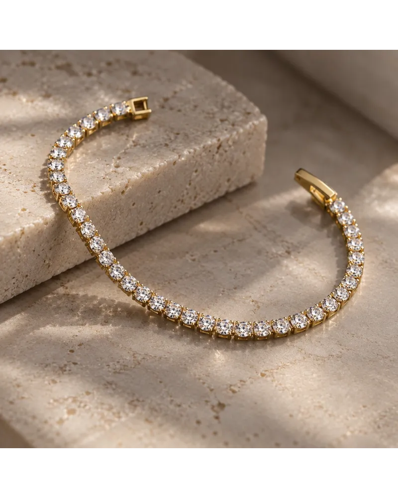 Bransoletka na rękę stal chirurgiczna pozłacana 14k złotem, tenisowa cyrkonie 5mm białe BST1805 Bransoletka na rękę stal chirurgiczna pozłacana 14k złotem, tenisowa cyrkonie 5mm białe BST1805