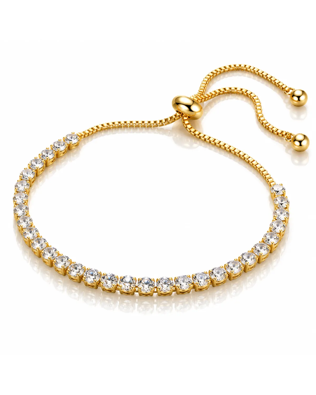 Bransoletka na rękę stal chirurgiczna pozłacana 14k złotem, regulowane zapięcie, cyrkonie biel BST1806 Bransoletka na rękę stal chirurgiczna pozłacana 14k złotem, regulowane zapięcie, cyrkonie biel BST1806