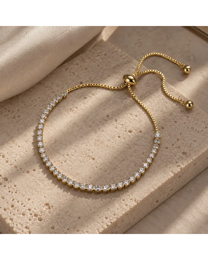 Bransoletka na rękę stal chirurgiczna pozłacana 14k złotem, regulowane zapięcie, cyrkonie biel BST1806 Bransoletka na rękę stal chirurgiczna pozłacana 14k złotem, regulowane zapięcie, cyrkonie biel BST1806