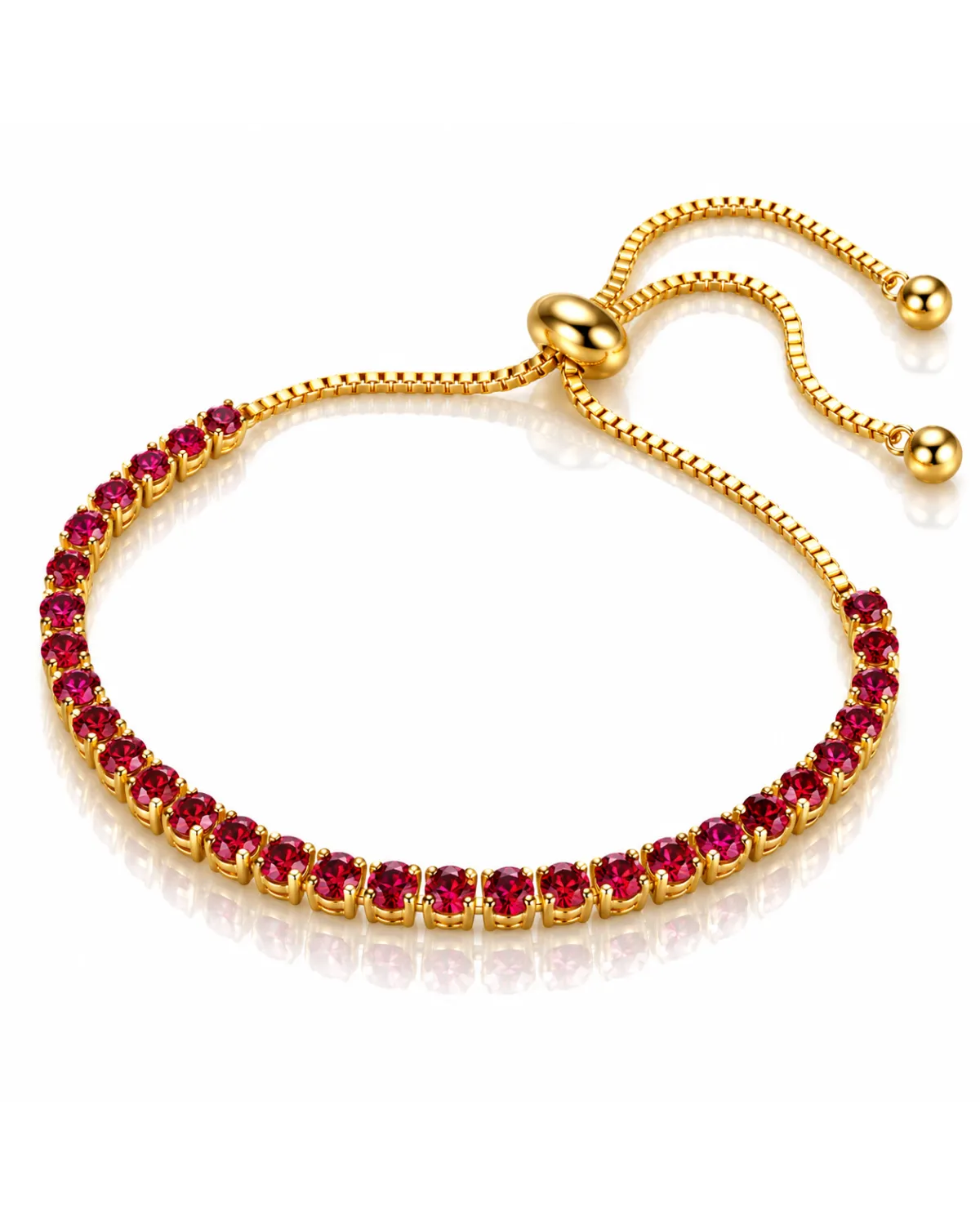 Bransoletka na rękę stal chirurgiczna pozłacana 14k złotem, regulowane zapięcie, cyrkonie red BST1807