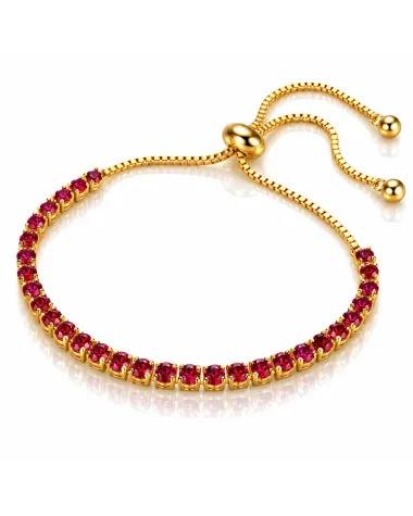 Bransoletka na rękę stal chirurgiczna pozłacana 14k złotem, regulowane zapięcie, cyrkonie red BST1807