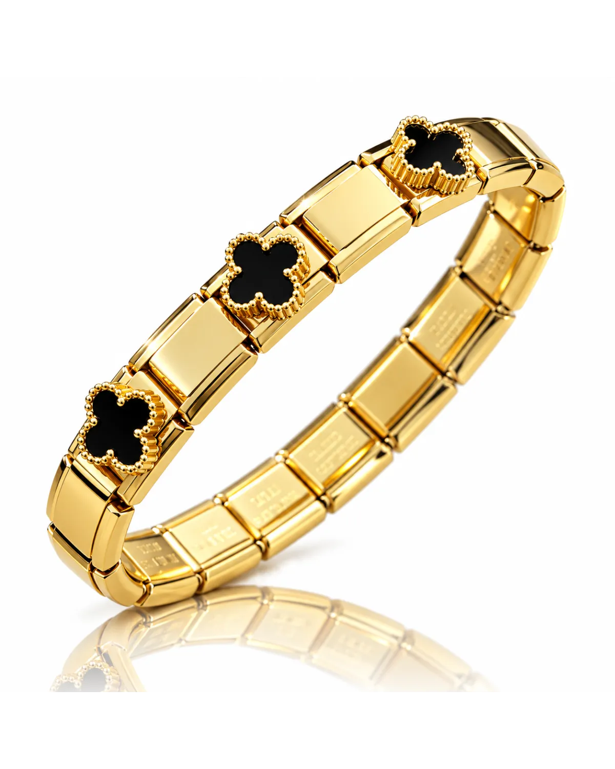 Bransoletka na rękę stal chirurgiczna pozłacana 14k złotem, obręcz czarna KONICZYNA BST1802 Bransoletka na rękę stal chirurgiczna pozłacana 14k złotem, obręcz czarna KONICZYNA BST1802