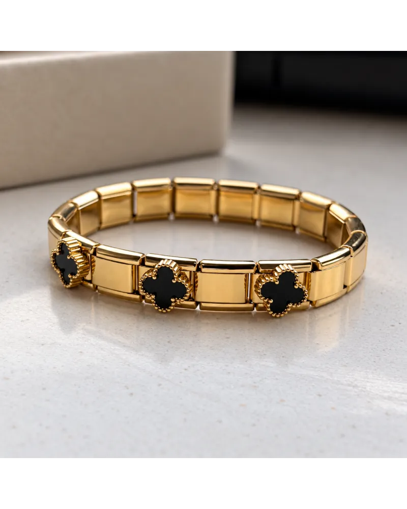 Bransoletka na rękę stal chirurgiczna pozłacana 14k złotem, obręcz czarna KONICZYNA BST1802 Bransoletka na rękę stal chirurgiczna pozłacana 14k złotem, obręcz czarna KONICZYNA BST1802