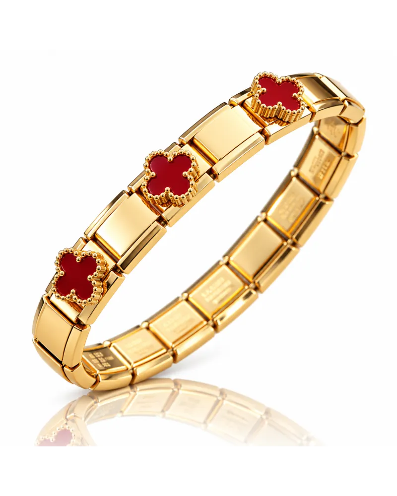 Bransoletka na rękę stal chirurgiczna pozłacana 14k złotem, obręcz KONICZYNY bordo BST1801 Bransoletka na rękę stal chirurgiczna pozłacana 14k złotem, obręcz KONICZYNY bordo BST1801