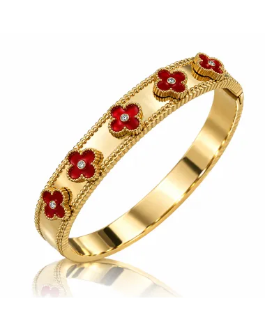 Bransoletka na rękę stal chirurgiczna pozłacana 14k złotem, obręcz KONICZYNY bordo BST1800