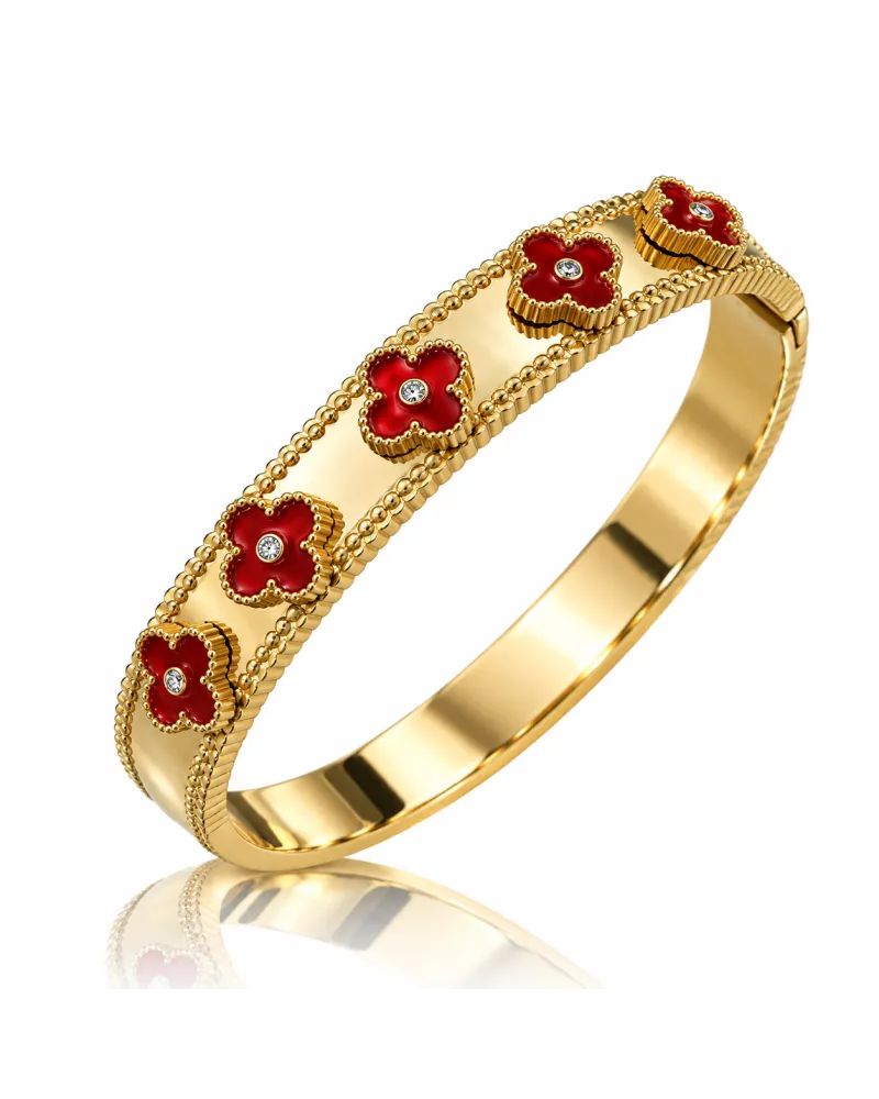 Bransoletka na rękę stal chirurgiczna pozłacana 14k złotem, obręcz KONICZYNY bordo BST1800 Bransoletka na rękę stal chirurgiczna pozłacana 14k złotem, obręcz KONICZYNY bordo BST1800
