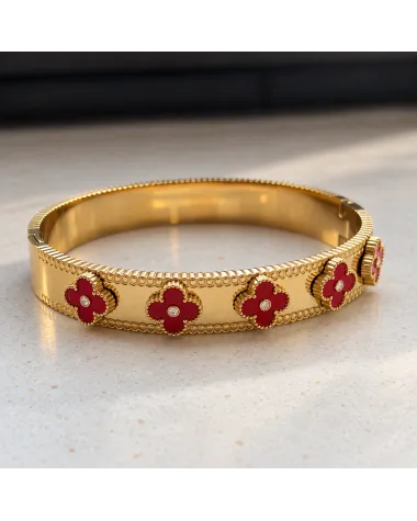 Bransoletka na rękę stal chirurgiczna pozłacana 14k złotem, obręcz KONICZYNY bordo BST1800