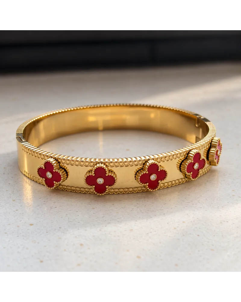 Bransoletka na rękę stal chirurgiczna pozłacana 14k złotem, obręcz KONICZYNY bordo BST1800 Bransoletka na rękę stal chirurgiczna pozłacana 14k złotem, obręcz KONICZYNY bordo BST1800