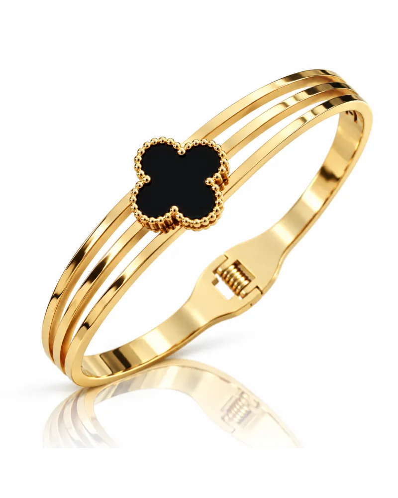 Bransoletka na rękę stal chirurgiczna pozłacana 14k złotem, obręcz czarna KONICZYNA BST1798 Bransoletka na rękę stal chirurgiczna pozłacana 14k złotem, obręcz czarna KONICZYNA BST1798