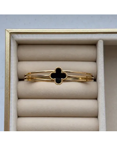 Bransoletka na rękę stal chirurgiczna pozłacana 14k złotem, obręcz czarna KONICZYNA BST1798