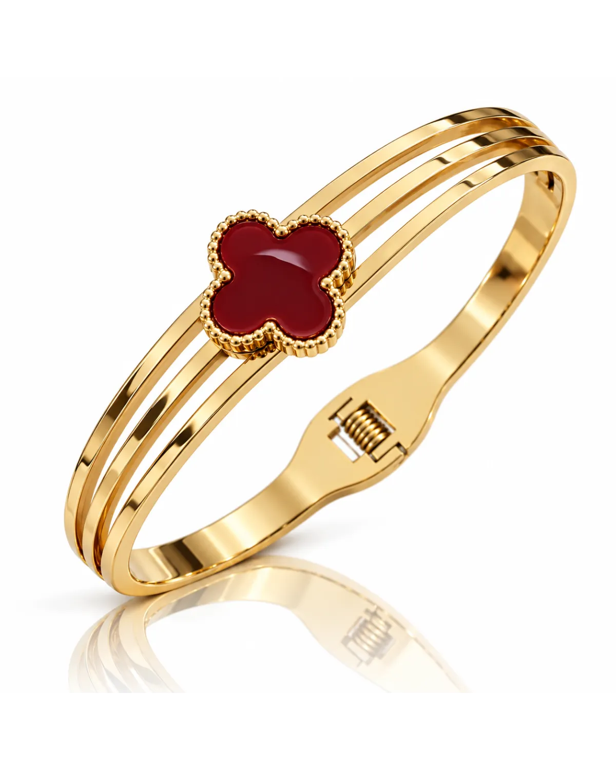 Bransoletka na rękę stal chirurgiczna pozłacana 14k złotem, obręcz KONICZYNA bordo BST1797 Bransoletka na rękę stal chirurgiczna pozłacana 14k złotem, obręcz KONICZYNA bordo BST1797
