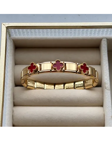 Bransoletka na rękę stal chirurgiczna pozłacana 14k złotem, obręcz KONICZYNA bordo BST1797