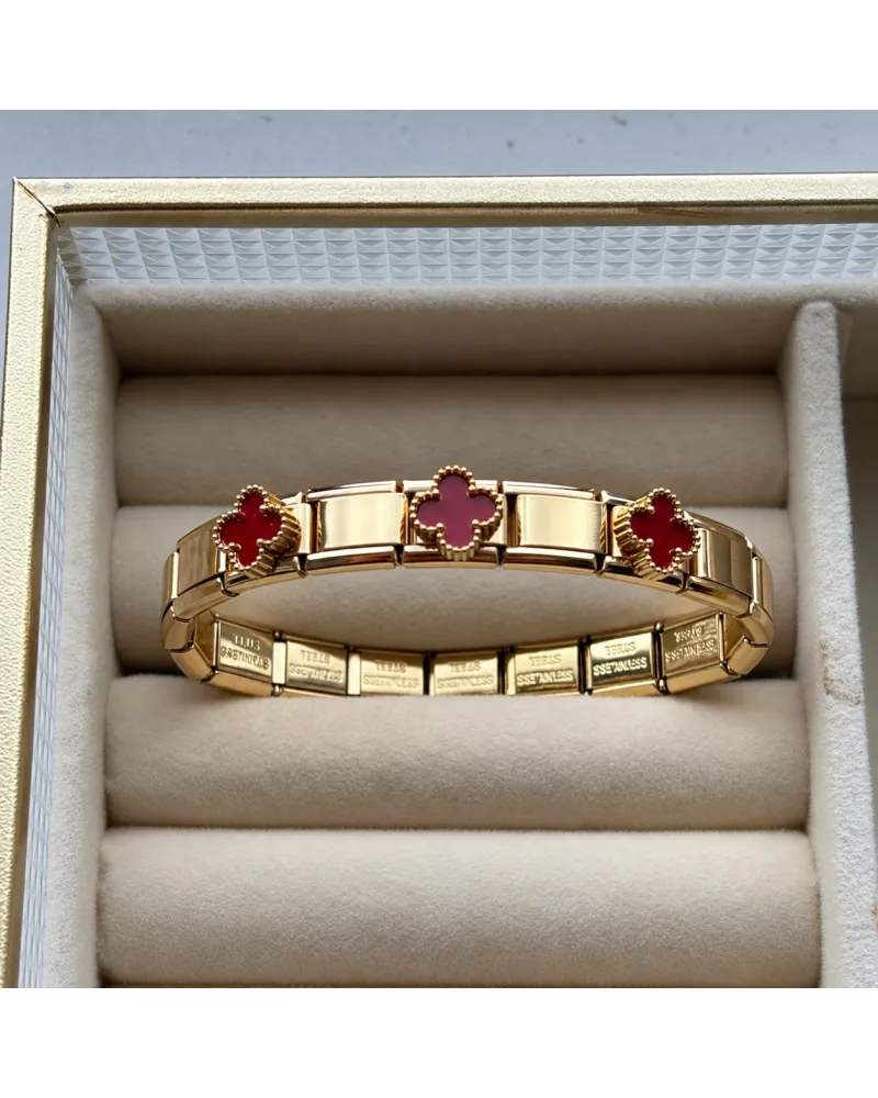 Bransoletka na rękę stal chirurgiczna pozłacana 14k złotem, obręcz KONICZYNA bordo BST1797 Bransoletka na rękę stal chirurgiczna pozłacana 14k złotem, obręcz KONICZYNA bordo BST1797