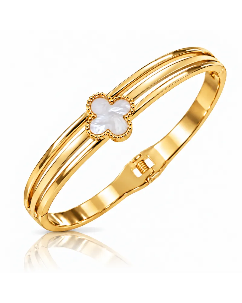 Bransoletka na rękę stal chirurgiczna pozłacana 14k złotem, obręcz KONICZYNA biała BST1799 Bransoletka na rękę stal chirurgiczna pozłacana 14k złotem, obręcz KONICZYNA biała BST1799
