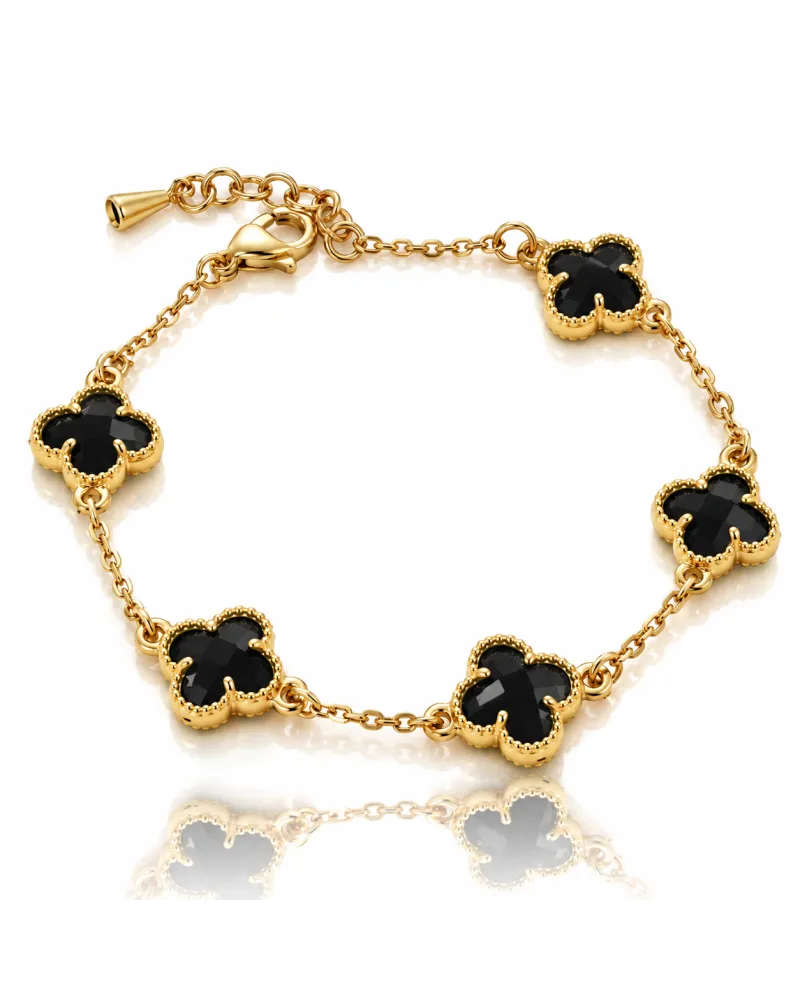 Bransoletka na rękę stal chirurgiczna pozłacana 14k złotem, KONICZYNY czarne BST1811 Bransoletka na rękę stal chirurgiczna pozłacana 14k złotem, KONICZYNY czarne BST1811