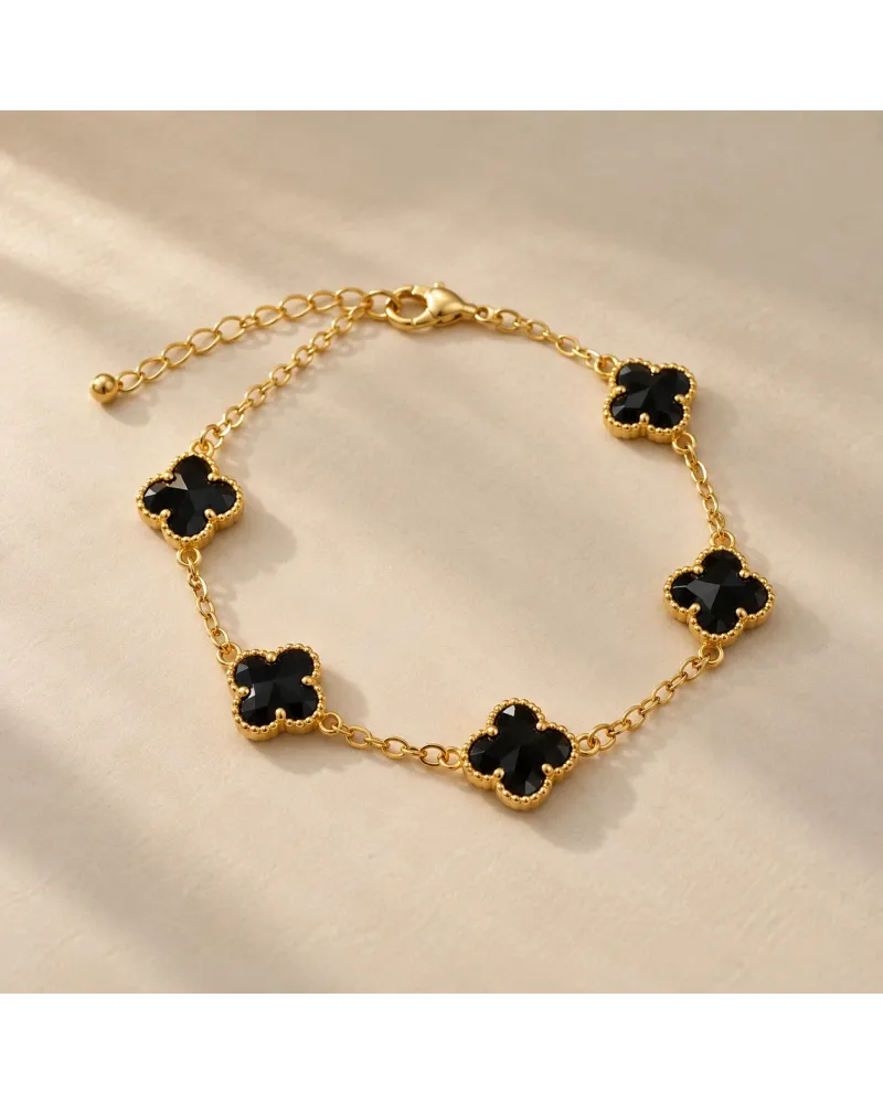 Bransoletka na rękę stal chirurgiczna pozłacana 14k złotem, KONICZYNY czarne BST1811 Bransoletka na rękę stal chirurgiczna pozłacana 14k złotem, KONICZYNY czarne BST1811