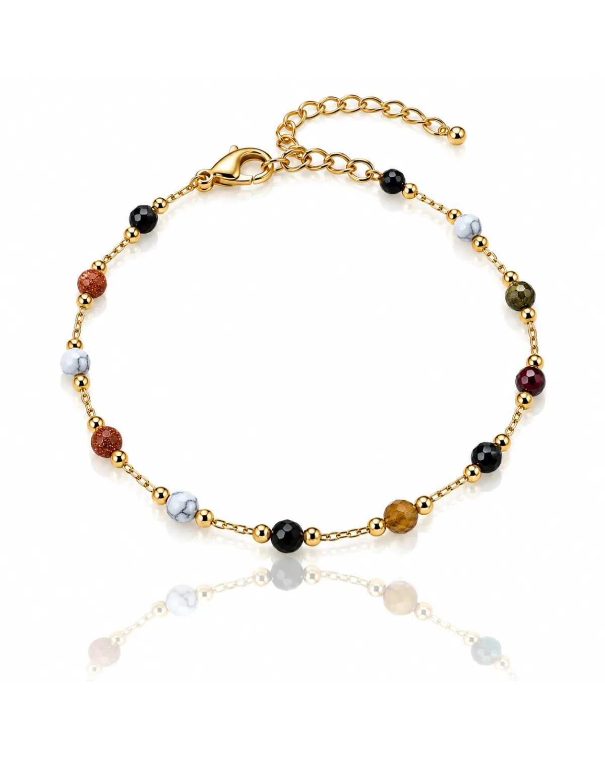 Bransoletka na rękę stal chirurgiczna pozłacana 14k złotem, kolorowe kamienie BST1820 Bransoletka na rękę stal chirurgiczna pozłacana 14k złotem, kolorowe kamienie BST1820