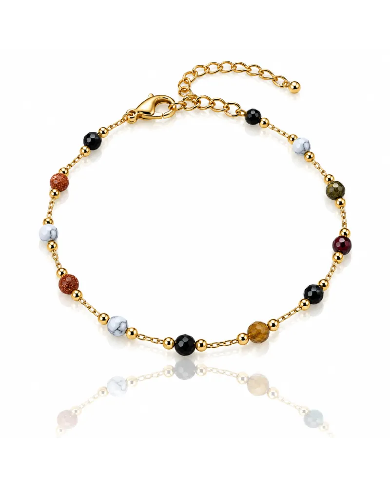 Bransoletka na rękę stal chirurgiczna pozłacana 14k złotem, kolorowe kamienie BST1820 Bransoletka na rękę stal chirurgiczna pozłacana 14k złotem, kolorowe kamienie BST1820