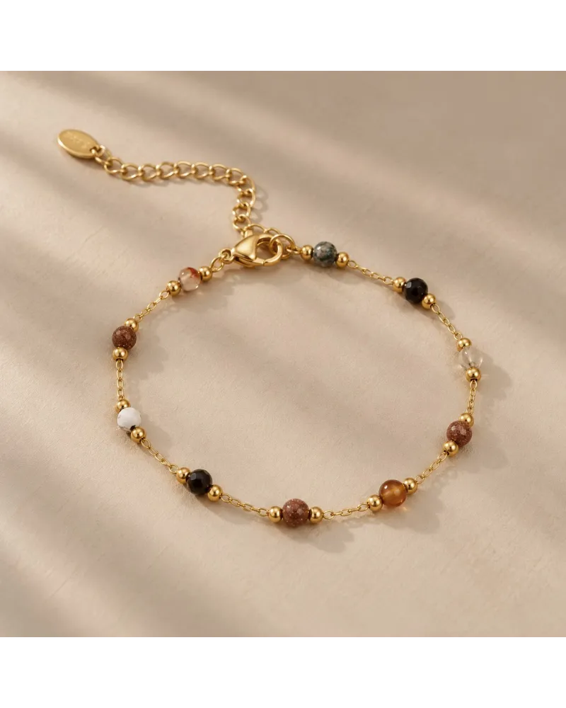 Bransoletka na rękę stal chirurgiczna pozłacana 14k złotem, kolorowe kamienie BST1820 Bransoletka na rękę stal chirurgiczna pozłacana 14k złotem, kolorowe kamienie BST1820