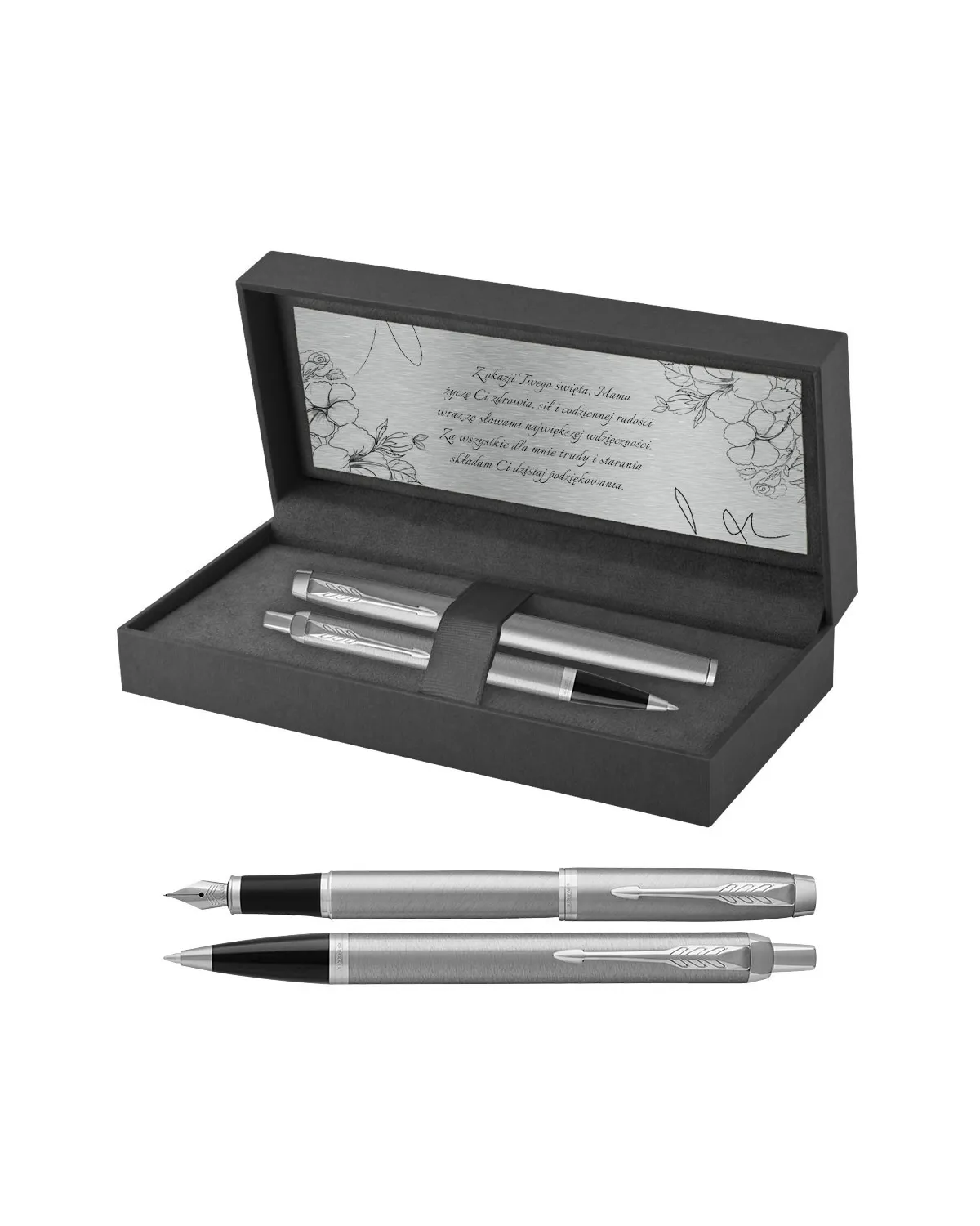 Długopis i Pióro Parker IM Srebrny CT w Pudełku z Grawerem (2143631/3)