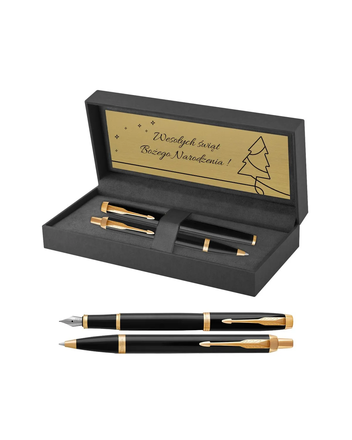 Długopis i Pióro Parker IM Czarny GT w Pudełku z Grawerem (1931666/12)