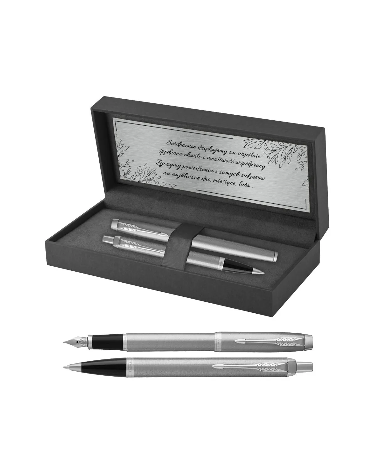 Długopis i Pióro Parker IM Srebrny CT w Pudełku z Grawerem (2143631/10)