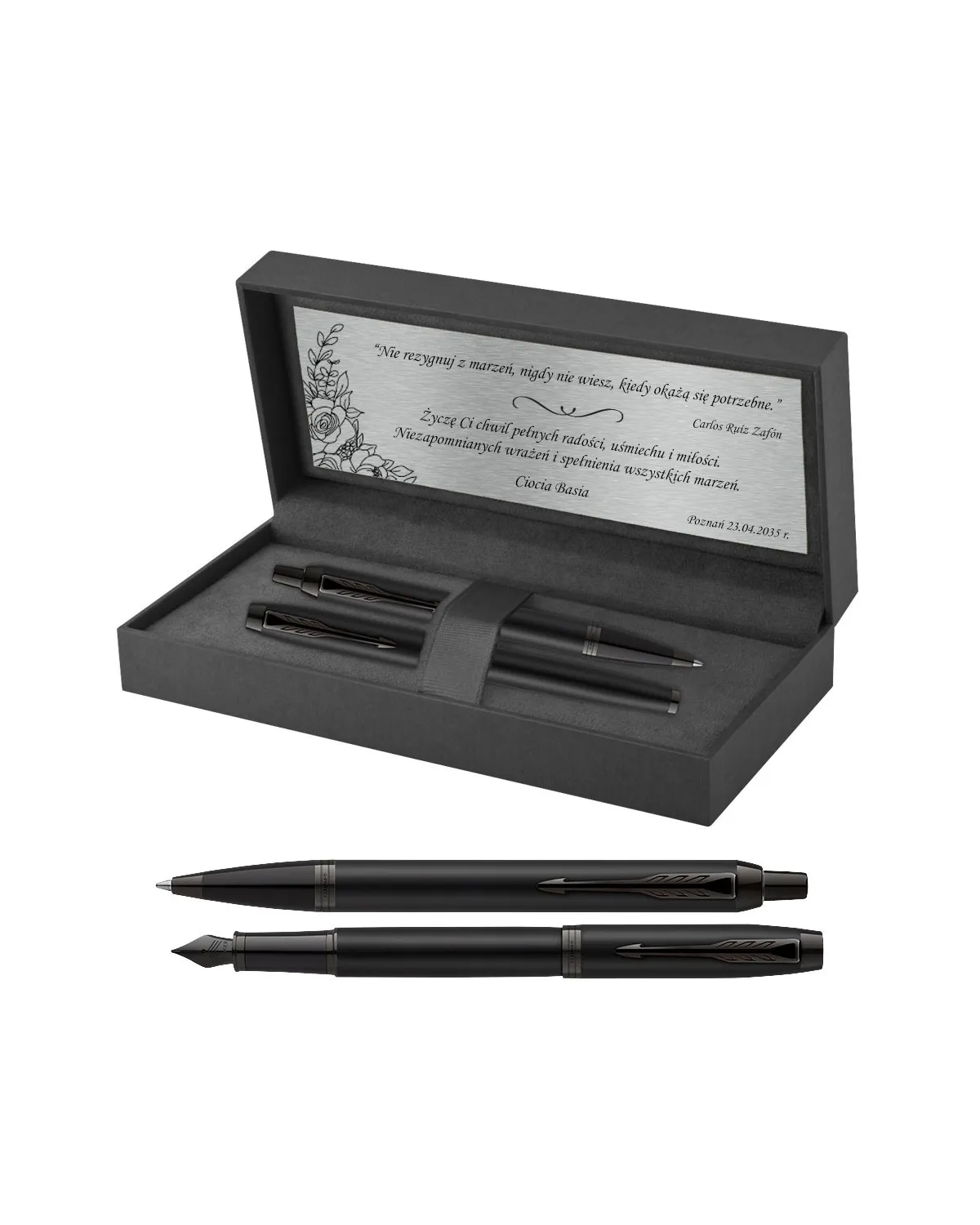 Długopis i Pióro Parker IM Achromatic Czarny w pudełku z grawerem (2127618/2)