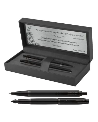 Długopis i Pióro Parker IM Achromatic Czarny w pudełku z grawerem (2127618/2)