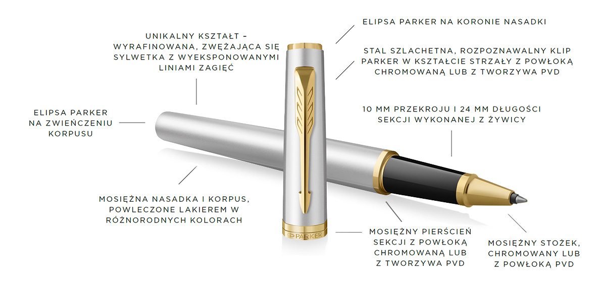 Pióro kulkowe Parker Meridian Chrome GT (2231386) – srebrzysty korpus i złote detale