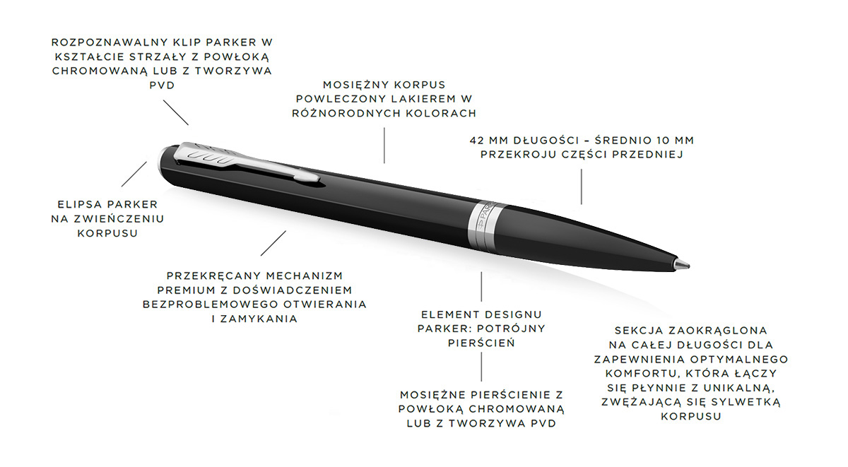 Długopis Parker Meridian Czarny CT (2231399) z chromowanym klipsem na białym tle