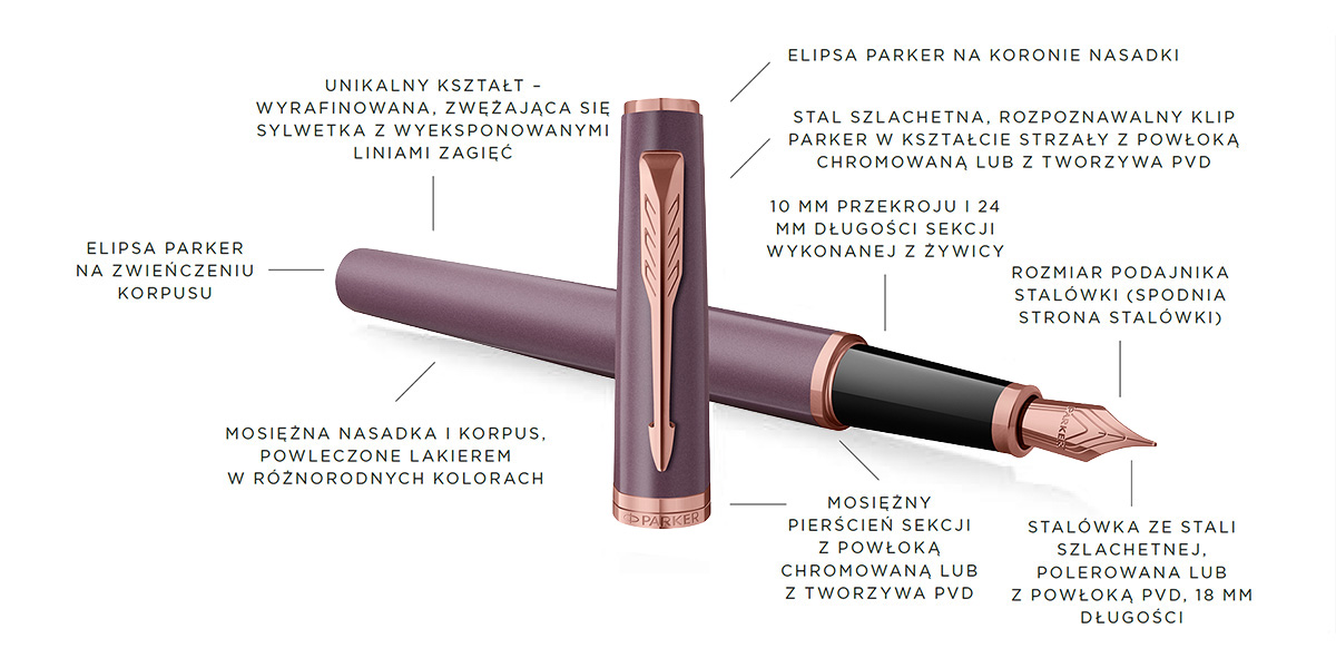 Pióro wieczne Parker Meridian Fioletowe PGT (2247762) z odsłoniętą stalówką na jasnym tle