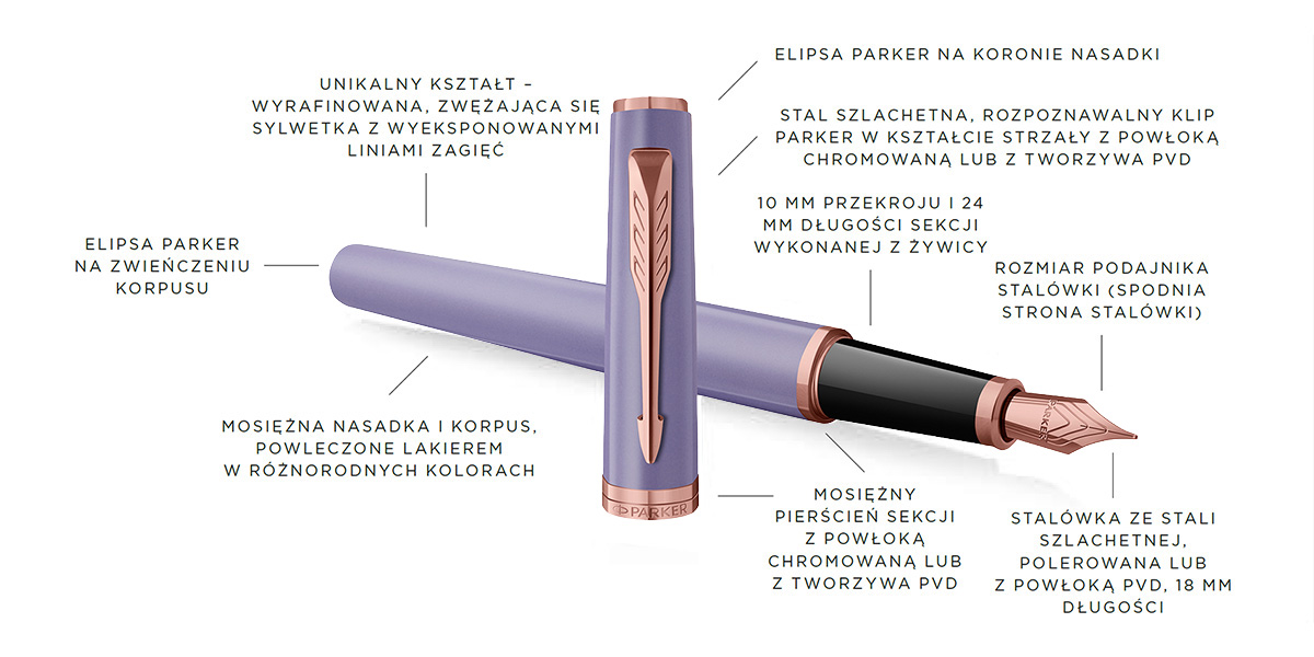 Pióro wieczne Parker Meridian Liliowe PGT (2247766) – grafika produktu z opisem detali