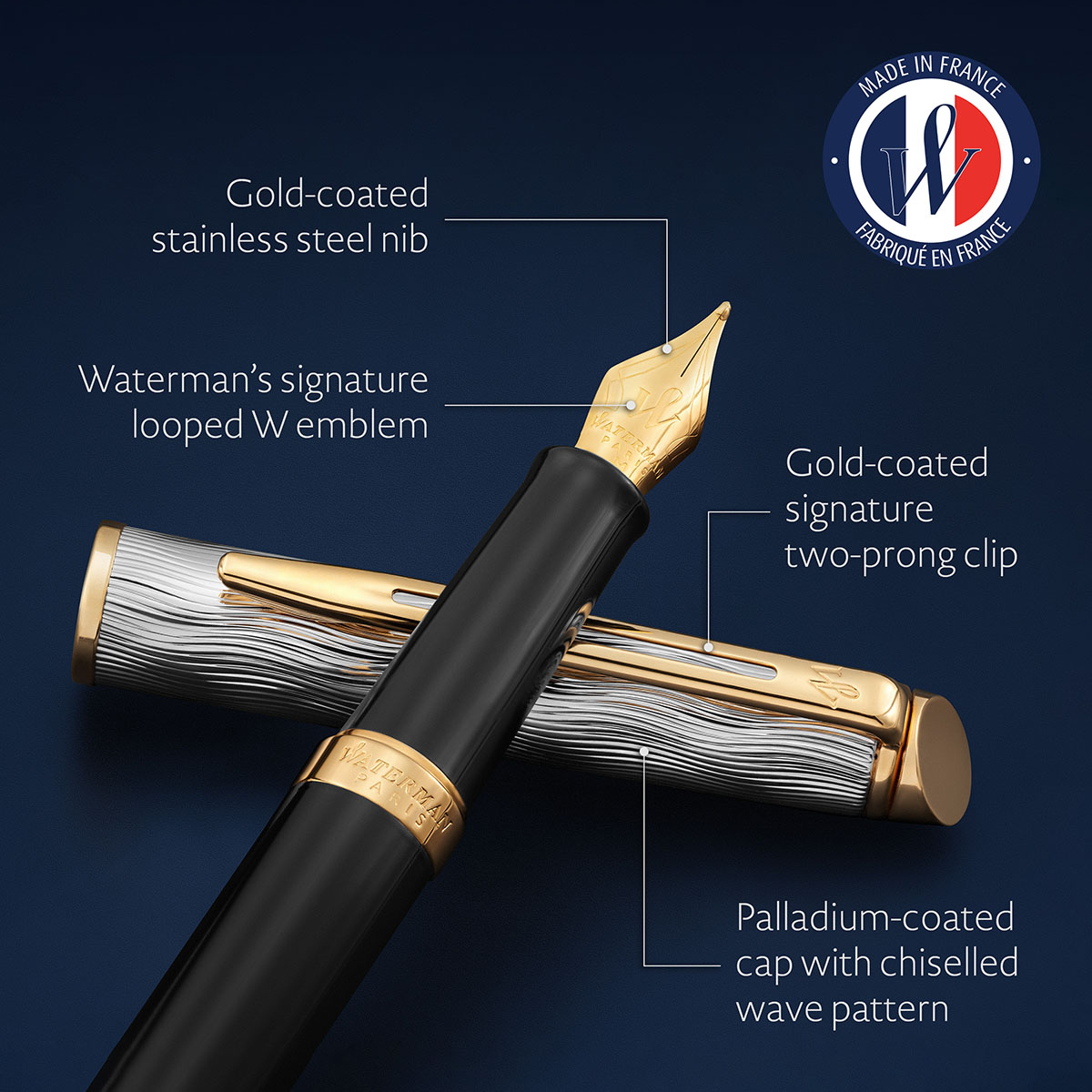 Pióro wieczne Waterman Hemisphere Reflets De Paris GT z cyzelowaną nasadką i złotymi detalami